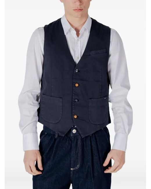 Gianni Lupo Blue Button-Up Waistcoat for men