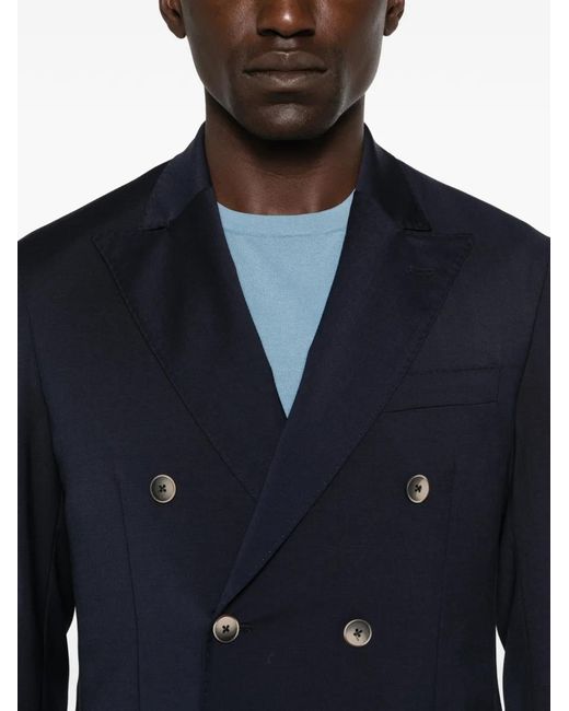 VELA SHOP Blue Double-Breasted Peaked-Lapel Suit for men