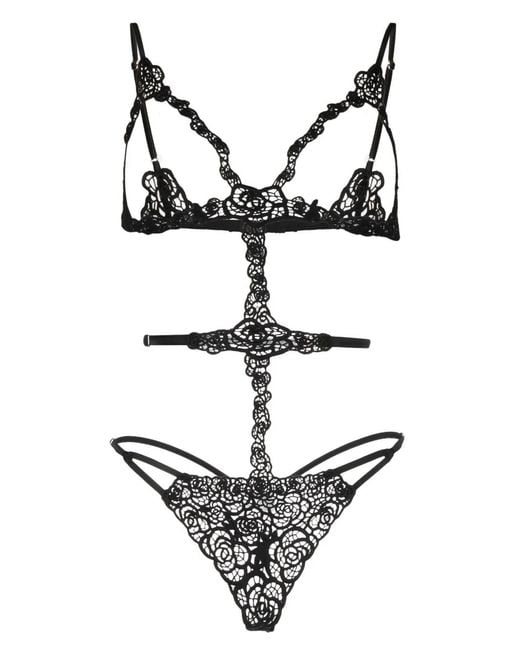 Fleur du Mal Black Fleur Guipure Bodysuit