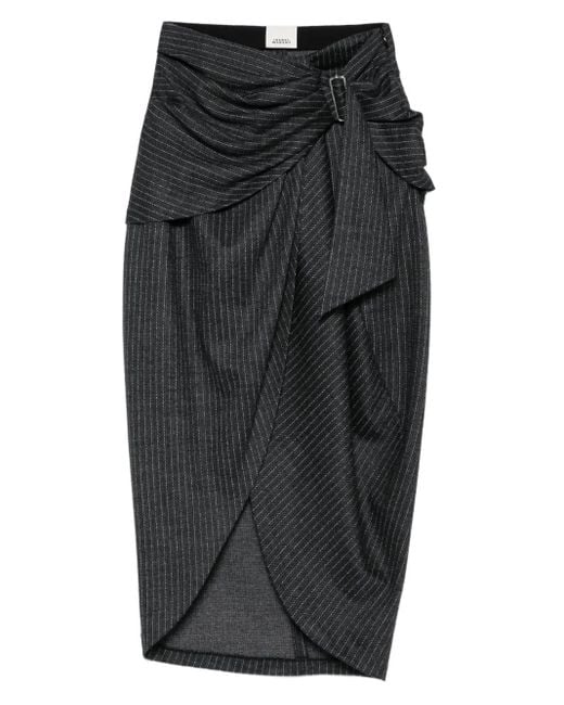 Isabel Marant Black Pinstripe Belted Wrap Skirt