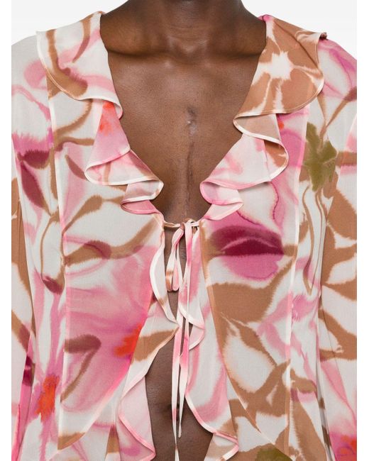 Claudie Pierlot Pink Watercolour-print Silk Blouse