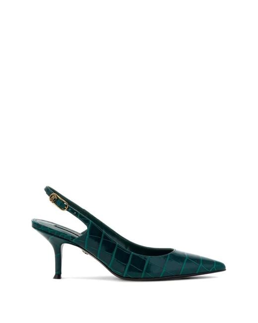 Roberto Cavalli Green Croc-Effect Pointed-Toe Slingback Pumps