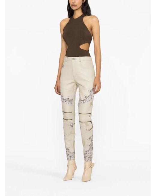 Philipp Plein Natural Bandana-Panelling Skinny Leather Trousers