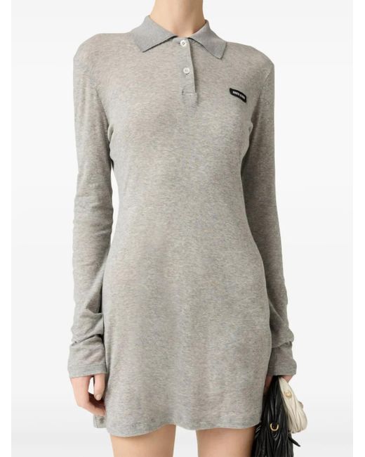 Miu Miu Gray Ribbed-Knit Mini Dress