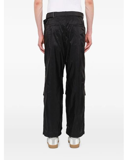 Juun.J Black Belt-Bag-Detail Panelled Trousers for men