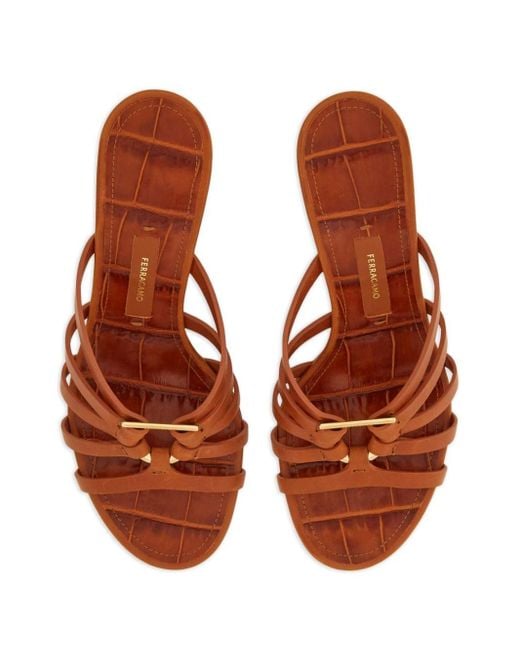 Ferragamo Brown Gancini 70mm Wedge Sandals