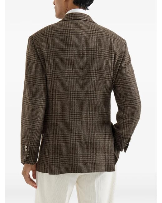 Brunello Cucinelli Brown Cashmere Prince Of Wales Tailor Blazer for men