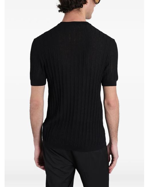 Low Brand Black K221 Ribbed-Knit T-Shirt for men