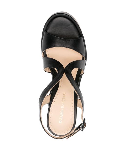 Paloma Barceló Black Eider 115mm Leather Wedge Sandals