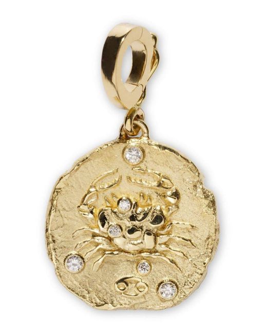 Azlee Metallic 18kt Yellow Gold Small Of The Stars Cancer Diamond Coin Pendant