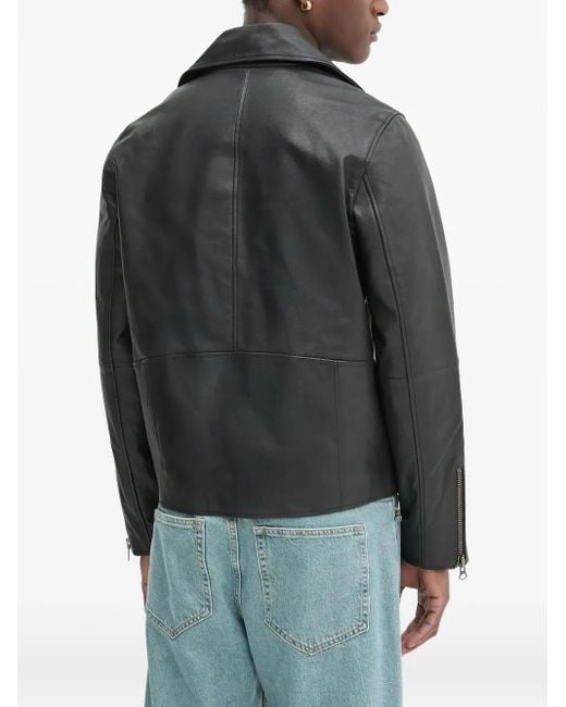 Samsøe & Samsøe Gray Asymmetrical-Zip Leather Jacket for men