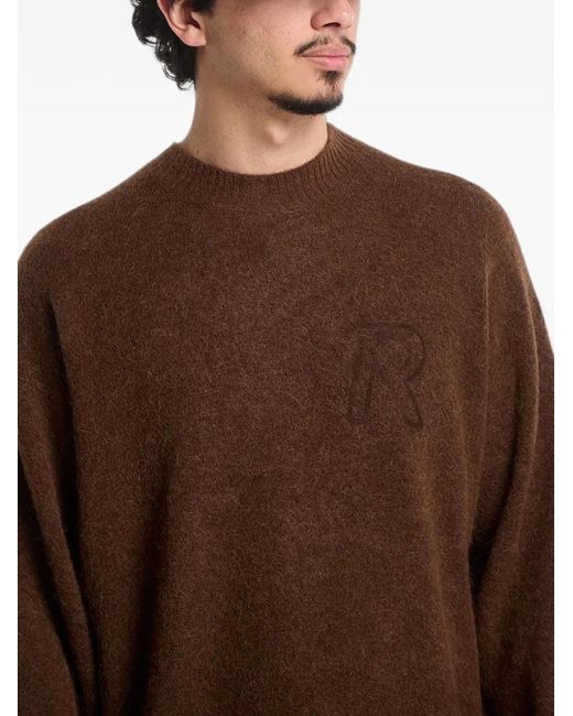 Represent Brown Logo-Embroidered Crew-Neck Sweater for men