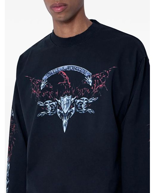 Vetements Blue Graphic-Print Long-Sleeved T-Shirt for men