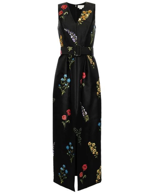 Sachin & Babi Black Marsden Floral-Print Gown