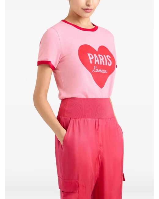 Cinq À Sept Pink Heart-Print Cotton T-Shirt
