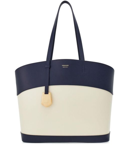 Ferragamo Blue Medium Charming Logo-print Leather Tote Bag