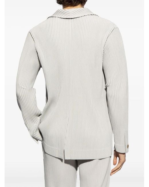 Homme Plissé Issey Miyake White Plissé-Effect Single-Breasted Blazer for men