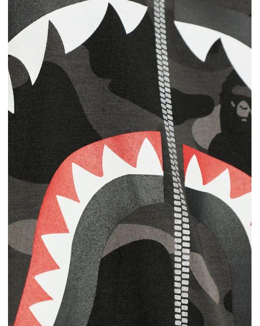 A Bathing Ape Black Camouflage-Print Shark-Detail T-Shirt for men