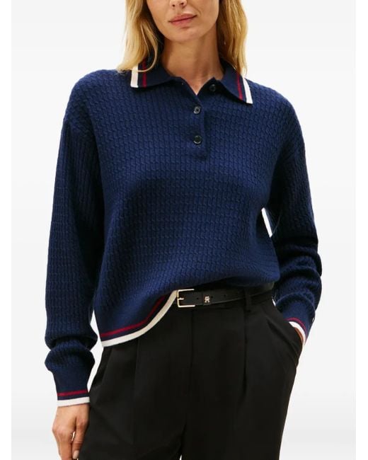 Tommy Hilfiger Blue Cable-Knit Polo Shirt