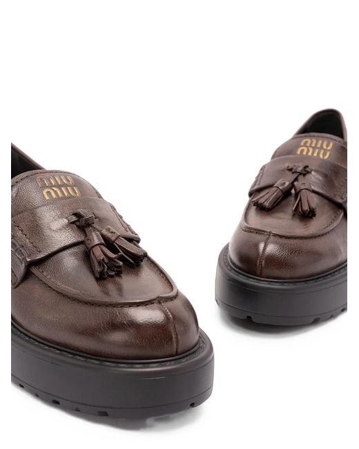 Miu Miu Brown Tassel-Embellished Chunky Loafers