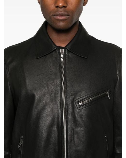 DIESEL Black L-Korn Leather Jacket for men