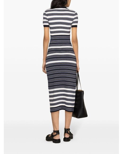 Claudie Pierlot Blue Striped Split-neck Maxi Dress