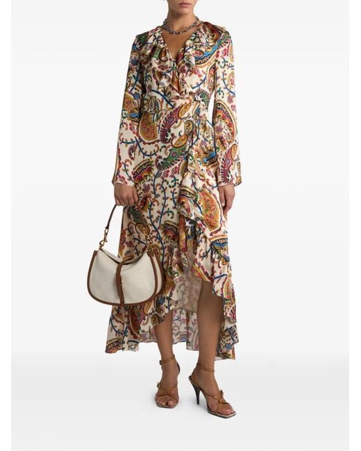 Etro Natural Peau D'Ange Ruffled Paisley-Print Maxi Dress