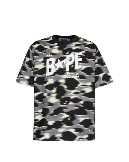 A Bathing Ape Black Camouflage-Print Short-Sleeve T-Shirt for men