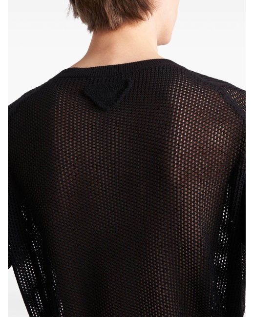 Prada Black Open-knit Short-sleeved Jumper for men