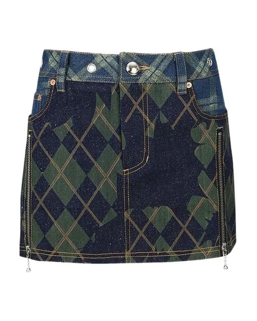 ANDERSSON BELL Blue Argyle-Pattern Skirt