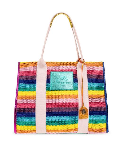 Kurt Geiger White Southbank Rainbow Crochet Tote Bag