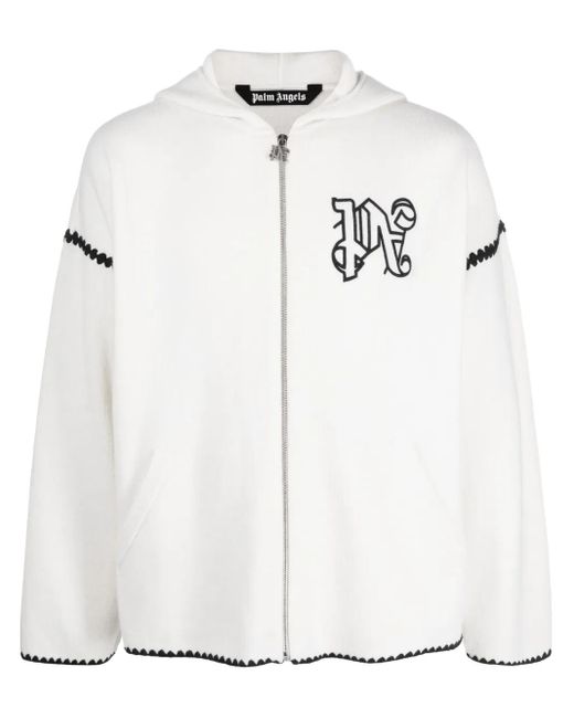 Palm Angels Hoodie Met Geborduurd Monogram En Rits in het White voor heren
