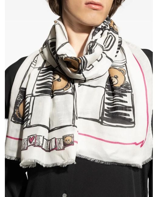 Sciarpa Con Stampa Teddy di Moschino in White