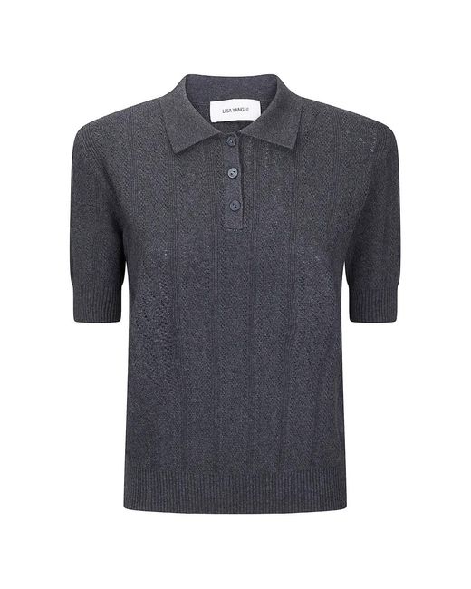 Lisa Yang Blue Cristine Buttoned Polo Top