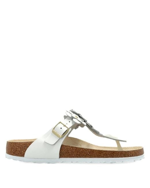 Birkenstock White Gizeh Flower-Embellishment Sandals