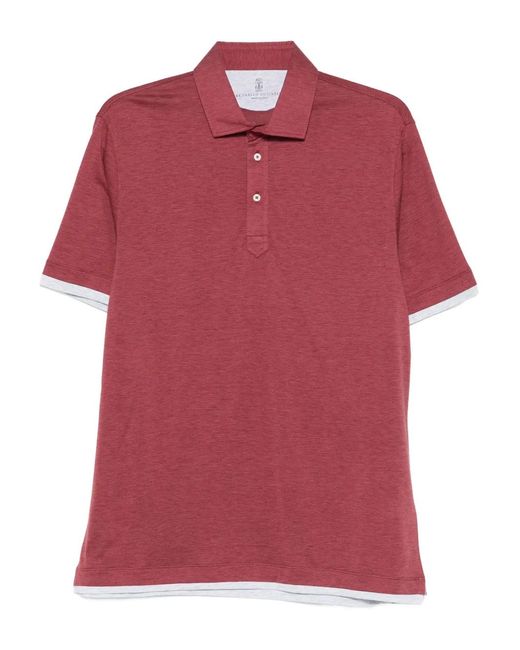 Brunello Cucinelli Pink Silk And Cotton Polo Shirt for men