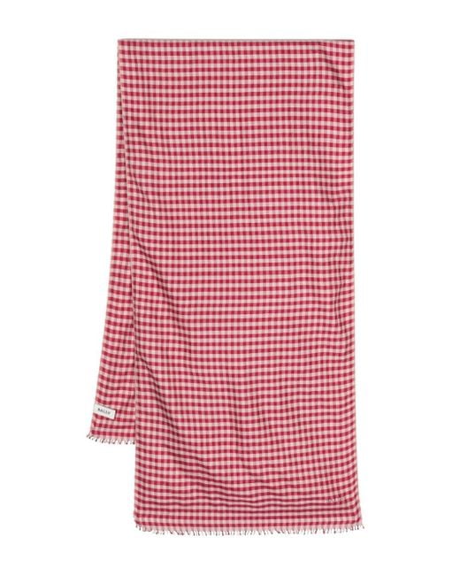 Bally Pink Gingham-pattern Fringed Scarf