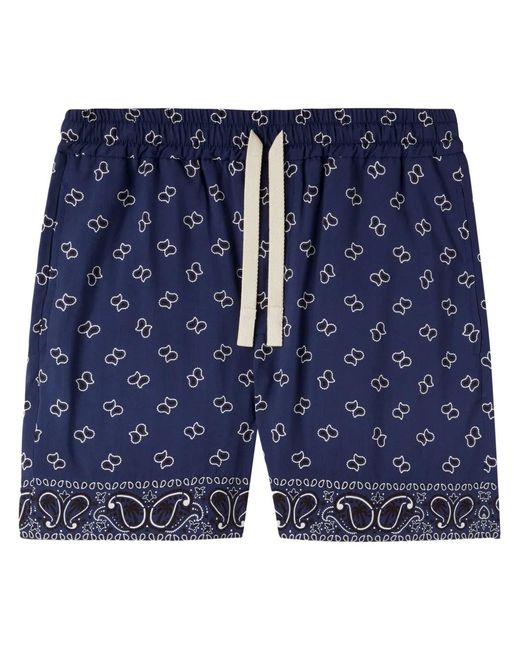 Palm Angels Blue Paisley-print Cotton Shorts for men