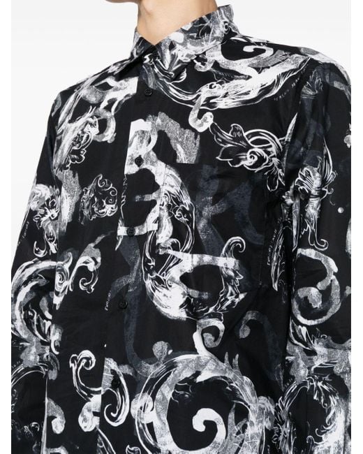 Camicia con stampa barocca di Versace in Black da Uomo