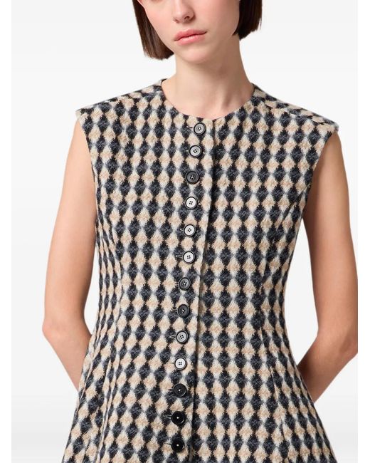MSGM White Argyle-Pattern Button-Front Dress