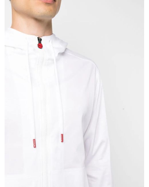 Kiton White Zip-Up Cotton Drawstring Hoodie for men