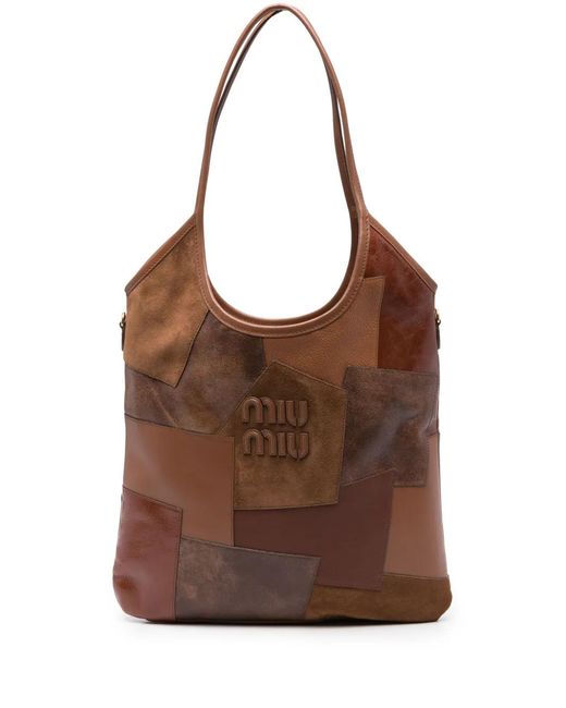 Miu Miu Brown Patchwork-Design Leather Shoulder Bag