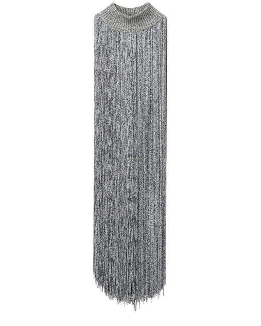 Cape chinée à franges Burberry en coloris Gray