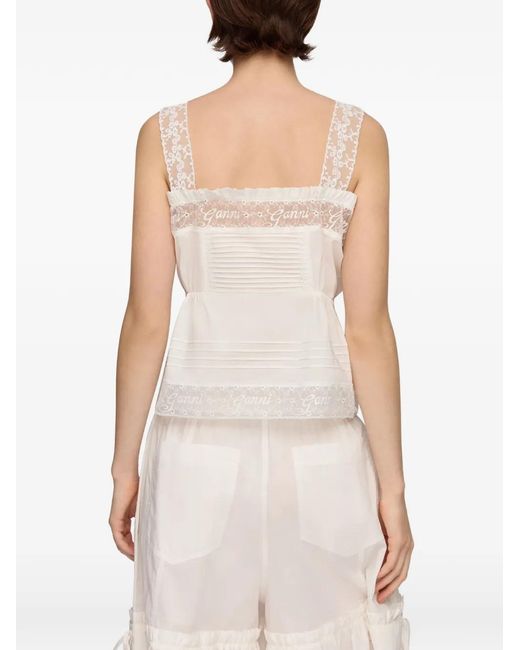 Ganni White Haut En Coton