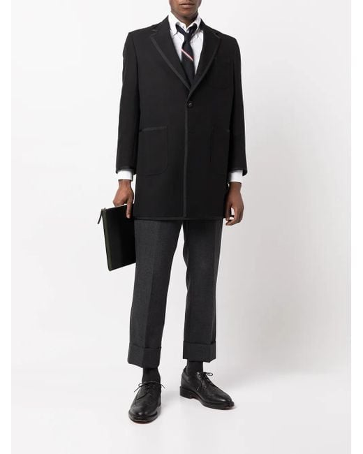 Thom Browne Black Single-Breasted Wool Coat for men