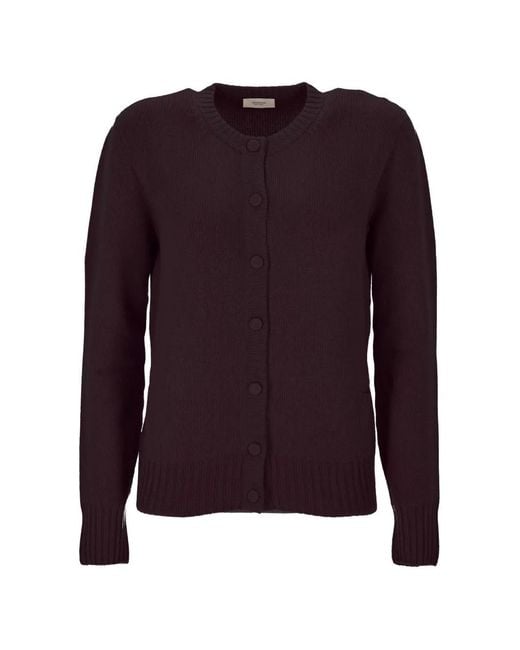 Agnona Purple Ribbed-Trim Button-Up Cardigan