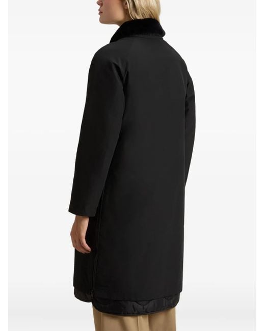 Woolrich Black Faux-Fur Collar Button-Fastening Coat