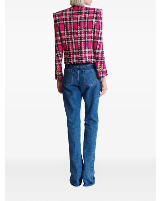 Balmain Pink Plaid Button Jacket