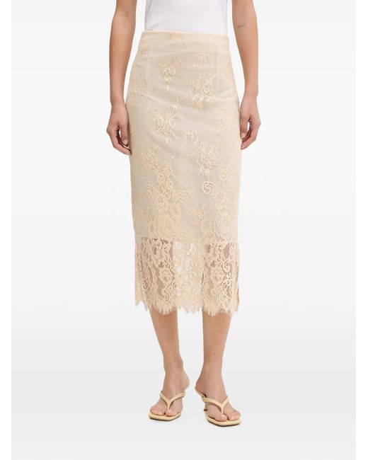 ViCOLO Natural Lace-Overlay Side-Slit Midi Skirt