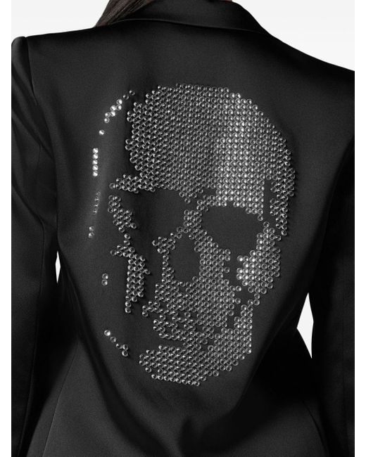 Philipp Plein Black Crystal-skull Satin Blazer